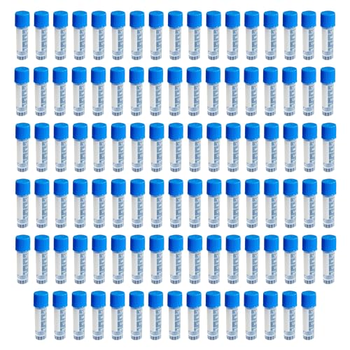 HUAZIZ 100 Stück 1,8ml Gefrierröhrchen Blue, 1.8ml Blue mit Deckel und Abgestuften Markierungen, Kunststoff Kryoröhrchen Reagenzglasprobe Reagenzglas Reagenzgläser Probierrohr für Labor von HUAZIZ