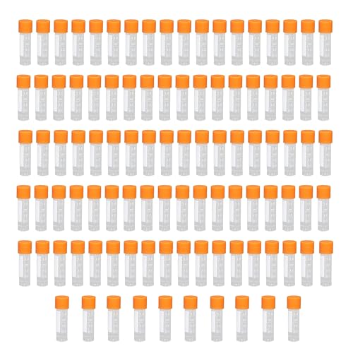 HUAZIZ 100 Stück Probenröhrchen 1.8ml Orange mit Deckel und abgestuften Markierungen,Kunststoff Kryoröhrchen Reagenzglasprobe Plastikröhrchen Reagenzglas Reagenzgläser Probierrohr für Labor von HUAZIZ