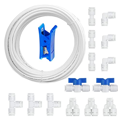 HUAZIZ 15 Meter Weiss Universal Anschluss-Set, RO Water Filter Fitting, für 1/4 Zoll Schlauch, Kühlschrankschlauch, Wasserschlauch (Y + T + I + L Typ + Absperrventil) von HUAZIZ