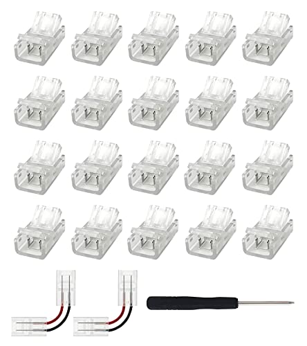 HUAZIZ 22 Stück 2 pin 8mm LED-Streifen-Verbindungs,LED verbinder, LED Adapter Anschluss,LED lötfrei Streifenverbinder um Verbindungsstück ohne Abisolierdraht zu verdrahten mit einem Schraubendreher von HUAZIZ