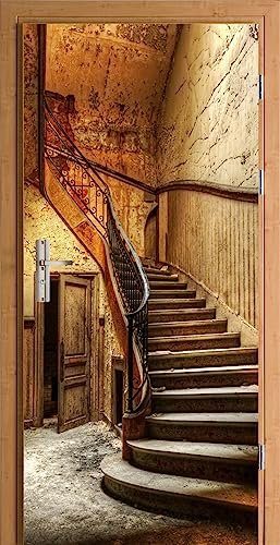 HUBDECO Türwandbild - Selbstklebende Türaufkleber - Wandbilder Aufkleber - Fantasi, Kunst, Leinwand Tapete - Türaufkleber - für Türen, Möbel, Schränke, Spiegel - 88x200cm - Alte Treppe von HUBDECO