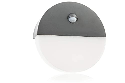 HUBER LED Wandlampe mit Bewegungsmelder 140° 10W, 600lm I IP54 geschützte LED Außenleuchte mit Bewegungssensor I Wandleuchte innen, rund, anthrazit von HUBER