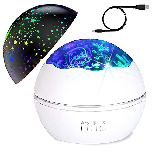 HUKITECH Drehbare Nachtlampe, Himmelsprojektor - Unterwasserwelt - Sterne - 2in1 - USB - 360° drehbar - CE-zertifiziert - Farbe: Weiß von HUKITECH