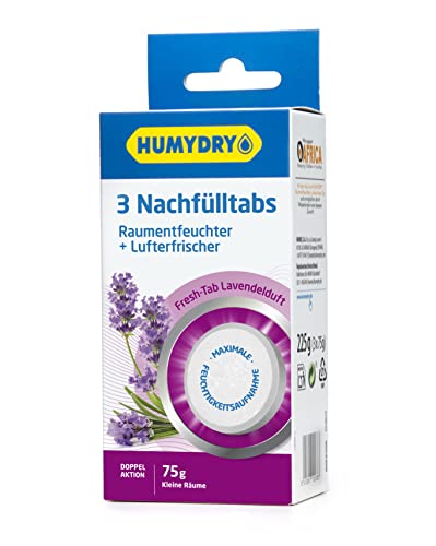 3er-Set Mini-Anti-Feuchtigkeitstabletten - Nachfüllpackung für Luftentfeuchter - Lavendelduft - Ideal zum Absorbieren von Feuchtigkeit in Kleiderschränken, Bädern und Schlafzimmern - 75 g – Humydry von HUMYDRY
