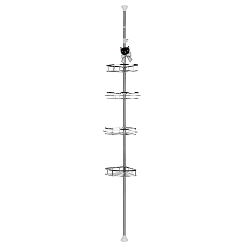 Duschregal mit 4 Ablagen Teleskopregal für Bad,rostfreies Eckregal,Duschregal ohne Bohren,Teleskop Duschregal Badregal,Eckregal Teleskopregal Bad für Dusche Badewannen (110-280 cm (4 Lagen)) von HUOLE