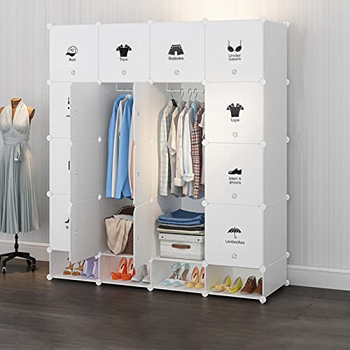 HUOLE 16 Würfel DIY Regalsystem Kleiderschrank Offen Kunststoff Garderobe mit Türen Garderobenschrank,modularer Kombischrank, platzsparendes Steckregalsystem von HUOLE