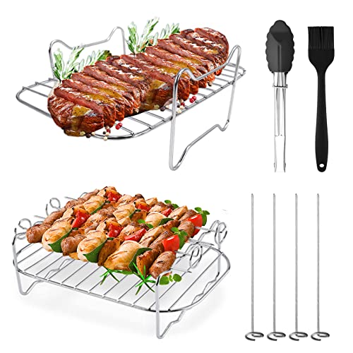 HUTVD 2 Stück Heißluftfritteuse Grillrost Kompatibel für Dual Zone Heißluftfritteuse AF300EU/ AF400EU mit Ölbürste und Clips, 304 Edelstahl Dual Heißluftfritteuse Zubehör für Air Fryer Zubehör von HUTVD