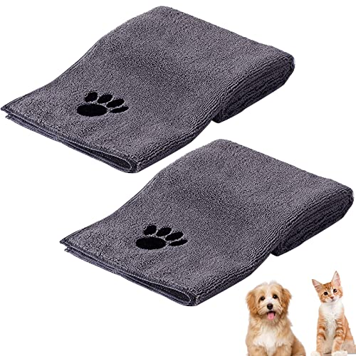 HUTVD Hundehandtuch, 2 Stück Microfaser Handtücher für Hunde Katzen, 75 x 35 cm Hundehandtuch Extra Saugfähig für Katzen Kuschelweich, Schnell Trocknend, Maschinenwaschbar von HUTVD