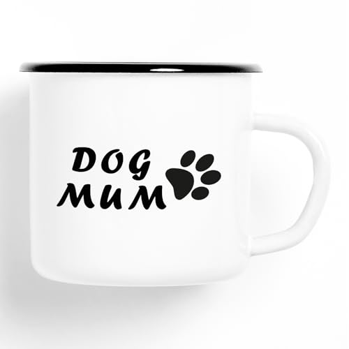 HUURAA! Emaille Tasse Dog Mum Tapse 300ml Vintage Kaffeetasse mit Motiv für alle Hundemenschen von HUURAA