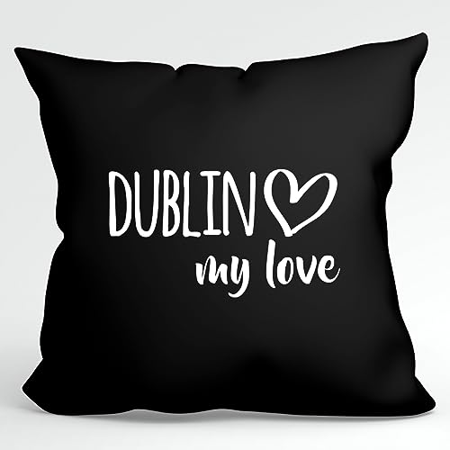 HUURAA Kissen Dublin My Love Deko Kopfkissen mit Füllung 40x40cm Größe Black für alle Fans von Dublin Irland Geschenk Idee für Freunde und Familie von HUURAA