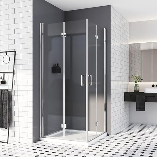 Duschkabine 75x120 Eckeinstieg,Falttür Dusche 180º Duschtür Duschabtrennung 6mm Nano-Beschichtung ESG Glas 195cm von HY-RWML