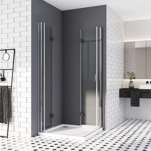 Duschkabine 80x100, Falttür Eckeinstieg Duschwand 180º Falttürkabine klappbar Dusche Duschtür Duschabtrennung 6mm Nano Beschichtung ESG Glas 195cm von HY-RWML