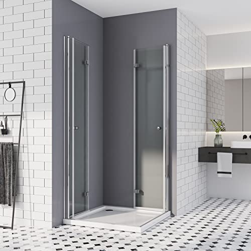 Duschkabine 80x80 cm, Falttür Eckeinstieg Duschwand klappbar Dusche 180º Duschtür Duschabtrennung 6mm Nano-Beschichtung ESG Glas 185cm von HY-RWML