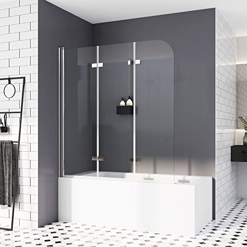 Duschwand für Badewannen 140 x 140 cm 3 teilig Duschabtrennung Sicherheitsglas hell Duschwand Duschabtrennung Nano 6mm Glas von HY-RWML