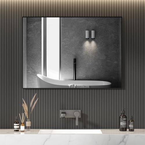 HY-RWML Schwarz Wandspiegel 50x70 cm mit Schwarzer Rahmen hochwertigen Moderner Design Badspiegel Rechteckiger Badspiegel für Schlafzimmer Flur Wohnzimmer Badezimmer von HY-RWML
