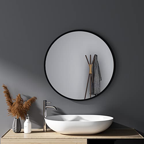 HY-RWML Wandspiegel Rund Schwarz 50cm Badspiegel groß Badezimmerspiegel Badspiegel für Badezimmer Waschräume Schlafzimmer von HY-RWML