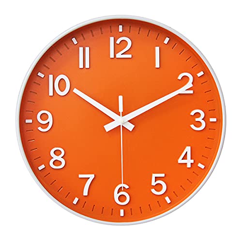 HZDHCLH 30cm Lautlos Wanduhr Schleichende Sekunde mit Arabisch Ziffer ohne Ticken für Dekoration Wohnzimmer, Küche, Büro, Schlafzimmer（Orange und Weiß ） von HZDHCLH