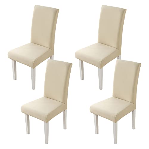 HZDHCLH Stuhlhussen 4er Set Stuhlbezüge Stretch abnehmbar, waschbar, Esszimmerstuhl-Schutzsitz für Hotel Restaurant Küche Hochzeitsfeier（Beige/4 Stück） von HZDHCLH