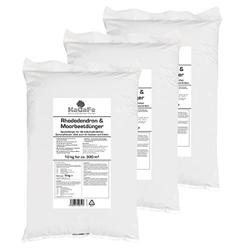 HaGaFe Rhododendron & Moorbeetdünger Azaleendünger Organisch Mineralischer Spezialdünger Für Alle Moorbeetpflanzen, 30kg (3x10kg) von HaGaFe