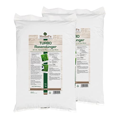 HaGaFe TURBO Rasendünger 20% N (Stickstoff) Dünger Spezialdünger Mit Sofort Und Langzeitwirkung, 30kg (2x15kg) von HaGaFe