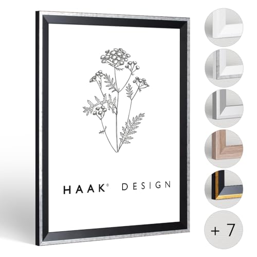 HaakDesign Bilderrahmen schmal RICO 30 X 70 cm Schwarz Silber glänzend Rahmen für Poster Puzzle Bilder Elegant von HaakDesign