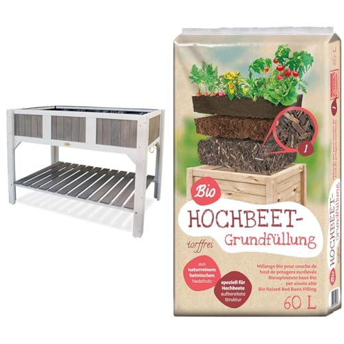 Habau Klara Hochbeet, weiß/grau & Universal Bio Hochbeet-Grundfüllung 60 Liter von HABAU
