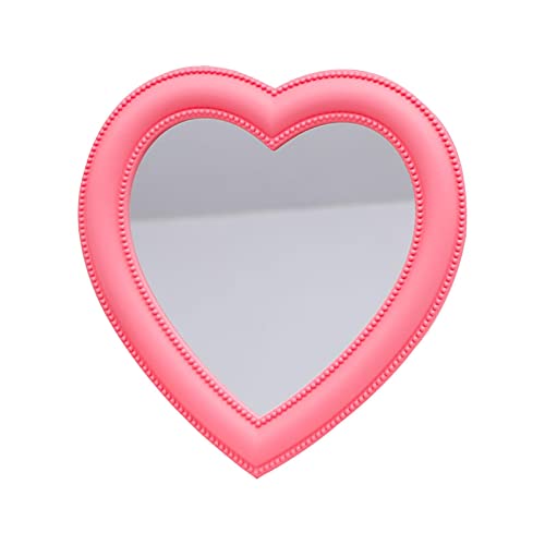 Herz-Spiegel, Damen und Mädchen, herzförmiger Spiegel, hängender Kosmetikspiegel, Wandspiegel, Schreibtischspiegel, Schlafzimmerspiegel (rosa) von Hahhhha