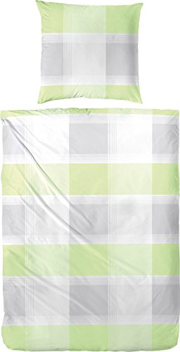 Hahn Baumwoll-Seersucker Bettwäsche Karo grün 135x200 cm + 80x80 cm von Hahn
