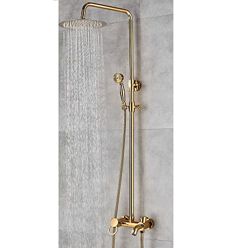 Duschsystem, 135,5cm Duscharmatur Handbrause, Duschpaneel Regendusche Duschset Bad, Gold Edelstahl Höhenverstellbar 80 und 120 cm für Badezimmer Dusche von Haitiahote