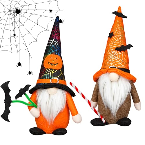 Halloween Gnomes 2pcs Halloween Gonk mit Fledermausspinnennetz und Kürbismuster niedliche Plüsch gesichtsloser Puppe für Innenhäuser für Wohngebäude Halloween Geschenkkollektierbare Figuren von Hajimia
