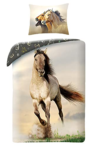 Bettwäsche, 100% Baumwolle, Motiv: Pferd, Bettbezug 140 x 200 cm + Kissenbezug von Halantex