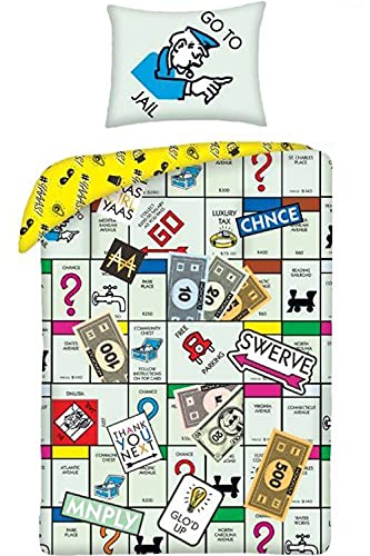 Bettwäsche 2 TLG. Set Monopoly Game, Bettgarnitur 140x200 cm + Kissenbezug + Rucksack, Kinderbettwäsche 100% Baumwolle, Öko-Tex von Halantex