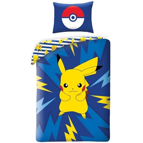 Bettwäsche Pokemon Pikachu, 100% Baumwolle, wendbarer Bettbezug 140 x 200 cm + Kissenbezug 65 x 65 cm von Halantex