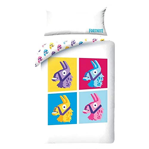 Halantex Fortnite Llama Kinder Bettwäsche-Set, Bettbezug 150x220 cm + Kissenbezug 45x110 cm von Halantex