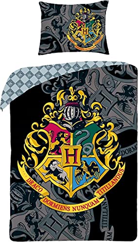 Halantex Harry Potter Bettwäsche-Set, 140x200cm Bettbezug 70x90cm Kissenbezug, 100% Baumwolle, Ron Hogwarts Hermine Ravenclaw Hufflepuff von Halantex