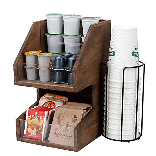 Halcent Aufbewahrungsbox Teebox Kapselständer mit 2 Fächern, Kompakte Teekiste aus Holz Küchen Organizer für Gewürze Teebeutel, Kaffeepads, Zucker usw von Halcent