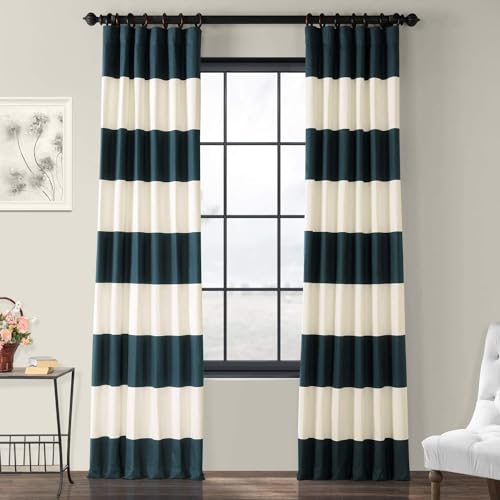 halben Preis Drapes prct-hs01–84 horizontale Streifen Baumwolle Vorhang, Dusk Blue & Offwhite, 50 x 108 von HPD Half Price Drapes