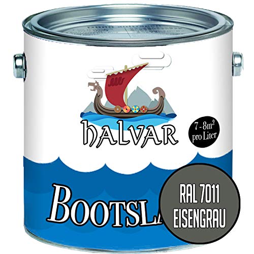 Halvar 2-K SEIDENMATT Yachtlack Grau RAL 7000-7047 Bootslack für GFK/Polyester/Kunststoff 2-Komponenten Lack inkl. Härter (1 L, RAL 7011 Eisengrau) von Halvar