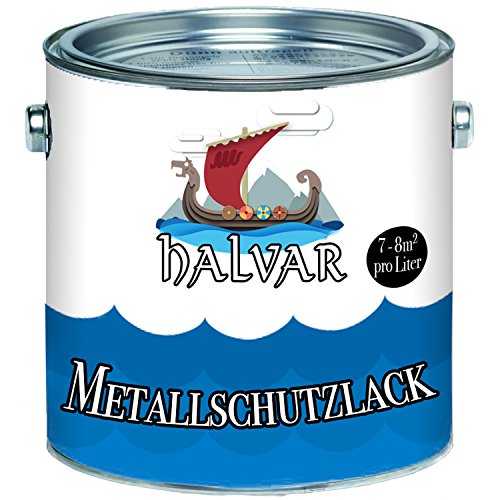 Halvar Metallschutzfarbe skandinavischer Metallschutz-lack besonders robuster Kunstharzlack Stark Wetterbeständig und ein perfekter Langzeitschutz für Holz und Metall (1 L, Grauweiß (RAL 9002)) von Halvar