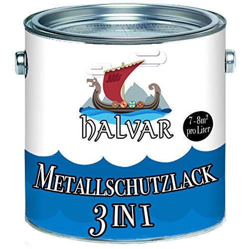 Halvar Metallschutzlack 3in1 skandinavische Metallschutzfarbe 3-in-1 Rostschutz, Grundierung und Deckanstrich Metalllack ideal für Eisen, Stahl, Aluminium, Metall und Zink (1 L, Grauweiß (RAL 9002)) von Halvar