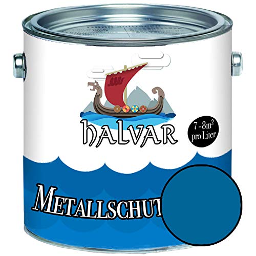 Halvar Metallschutzlack SEIDENMATT Blau RAL 5000-5024 Metallfarbe besonders robuster Kunstharzlack Wetterbeständig & perfekter Langzeitschutz Metall (5 L, RAL 5017 Verkehrsblau) von Halvar