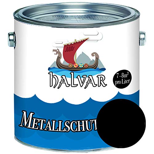 Halvar Metallschutzlack SEIDENMATT Weiß/Grau/Schwarz RAL 9001-9018 Metallfarbe besonders robuster Kunstharzlack Wetterbeständig & perfekter Langzeitschutz Metall (2,5 L, RAL 9005 Schwarz) von Halvar