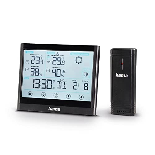 Hama Drahtlose Wetterstation "Full Touch" (5 Touchscreen-Sensoren, weiße Displaybeleuchtung, Thermometer/Hygrometer, Reichweite 30m) schwarz von Hama