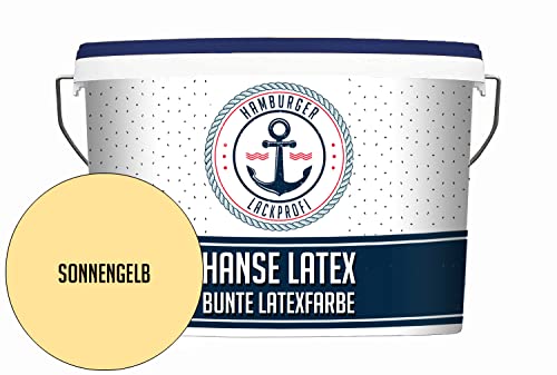 Latexfarbe MATT Sonnengelb Hanse Latex abwischbare Wandfarbe - Deckenfarbe Küchenwandfarbe Wohnraumfarbe - geruchsarme Farbe für Küche, Bad & Wohnraum Gelb // Hamburger Lack-Profi (10 L) von Hamburger Lack-Profi