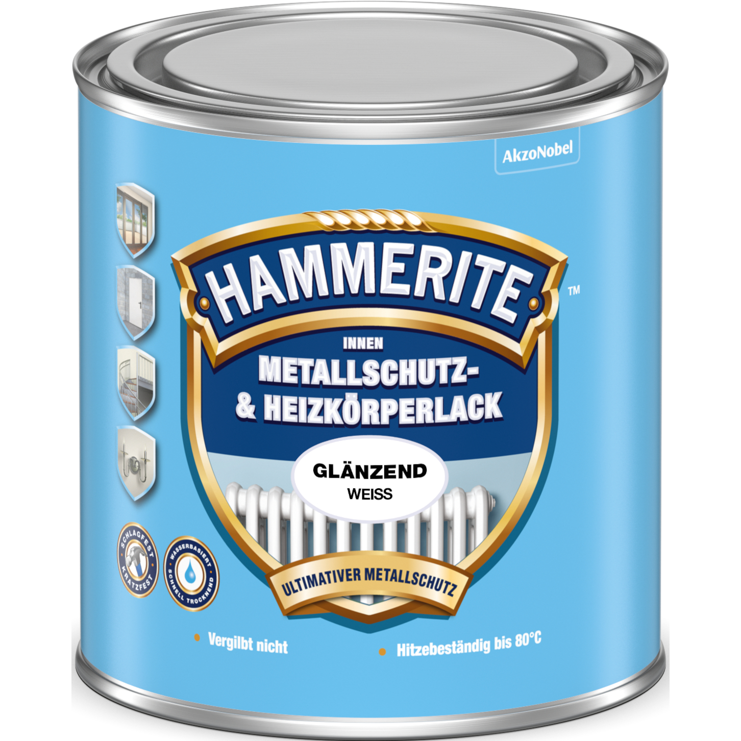 Hammerite Innen Metallschutz- und Heizkörperlack Glänzend 0,5 Liter RAL 9010 weiß von Hammerite