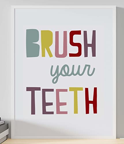 Handmade By Stukk Brush Your Teeth Reminder Kinderzimmer Schlafzimmer Jungen Mädchen Wanddekoration Kunstdruck (A2 – 420 x 594 mm) von Handmade By Stukk
