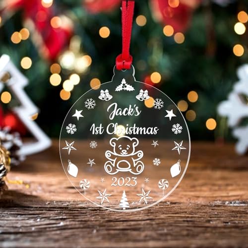 Handmade By Stukk Personalisierte Christbaumkugel für Babys zum ersten Weihnachten, Teddybaum-Dekoration, Geschenk von Handmade By Stukk