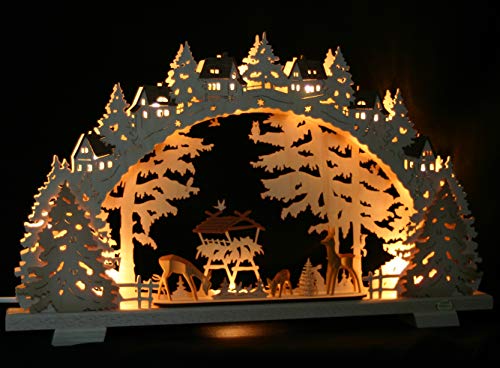 3D LED Schwibbogen 52cm Wildfütterung Rehe geschnitzt im Wald - Handarbeit aus dem Erzgebirge von Handwerkskunst / Handarbeit aus dem Erzgebirge