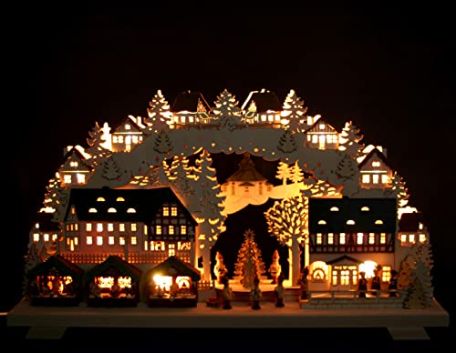 3D Schwibbogen 68cm Weihnachtsmarkt mit Baum im Erzgebirge - Handwerkskunst aus dem Erzgebirge von Handwerkskunst / Handarbeit aus dem Erzgebirge