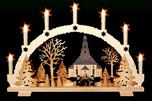 3D Schwibbogen Seiffener Kirche & Kurrende 7 Kerzen, 53cm x 35cm - Handarbeit Erzgebirge Weihnachten erzgebirgischer von Handwerkskunst / Handarbeit aus dem Erzgebirge